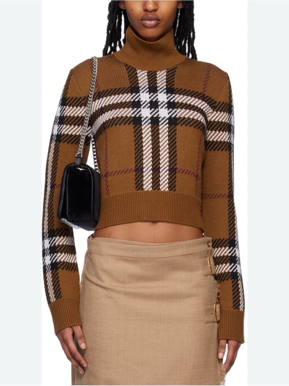 BURBERRY Kerry Cropped Plaid Turtleneck Wool Sweater Size M - EUC 0330